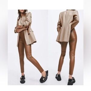 Zara High Rise Faux Leather Leggings Pants Brown. New with tags. Size M / 28